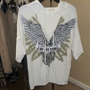 Black Bead White Winged Graphic Hoodie